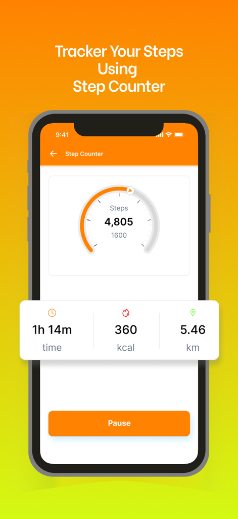 Cal Diet - AI Calorie Tracker - Cal Diet app step counter interface showing daily steps, calories burned, and distance covered.