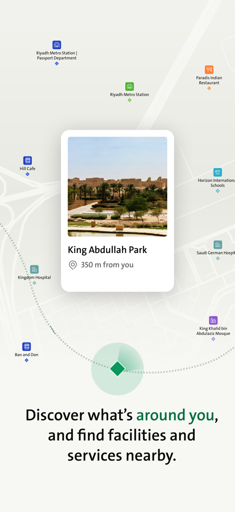 Nearby facilities map on MyCity app for Riyadh