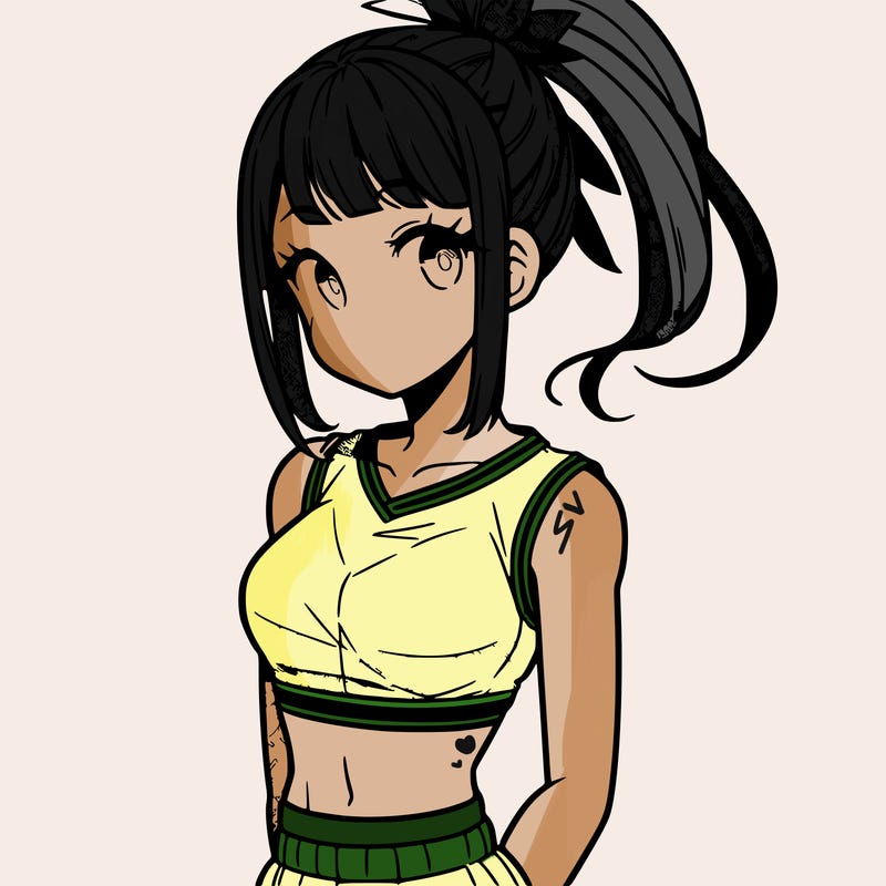 anime girl with a crop top and ponytail