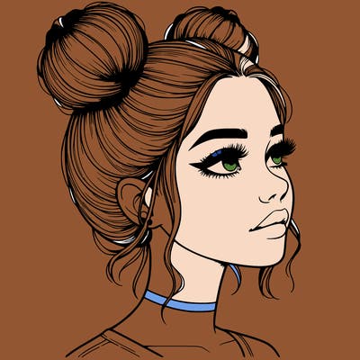 realistic girl with buns on the top of her head