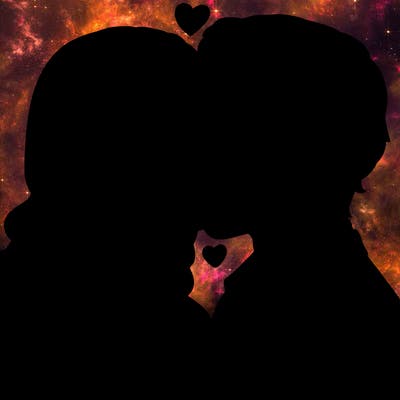 a man and a woman kissing realistically