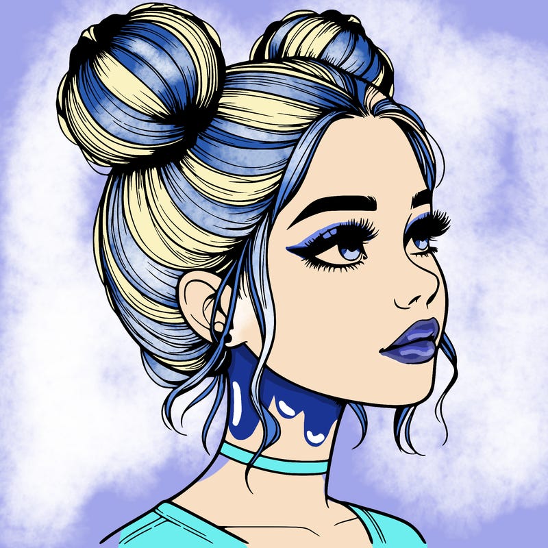 realistic girl with buns on the top of her head