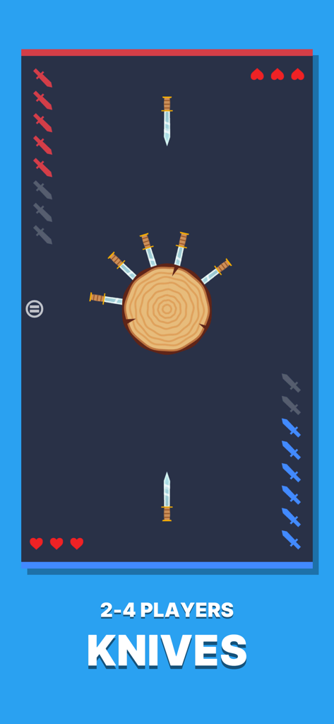 Pantalla de mini-juego de lanzamiento de cuchillos para dos a cuatro jugadores
