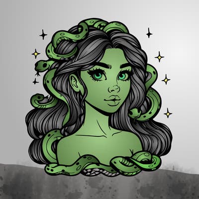 realistic girl with snakes as hair
