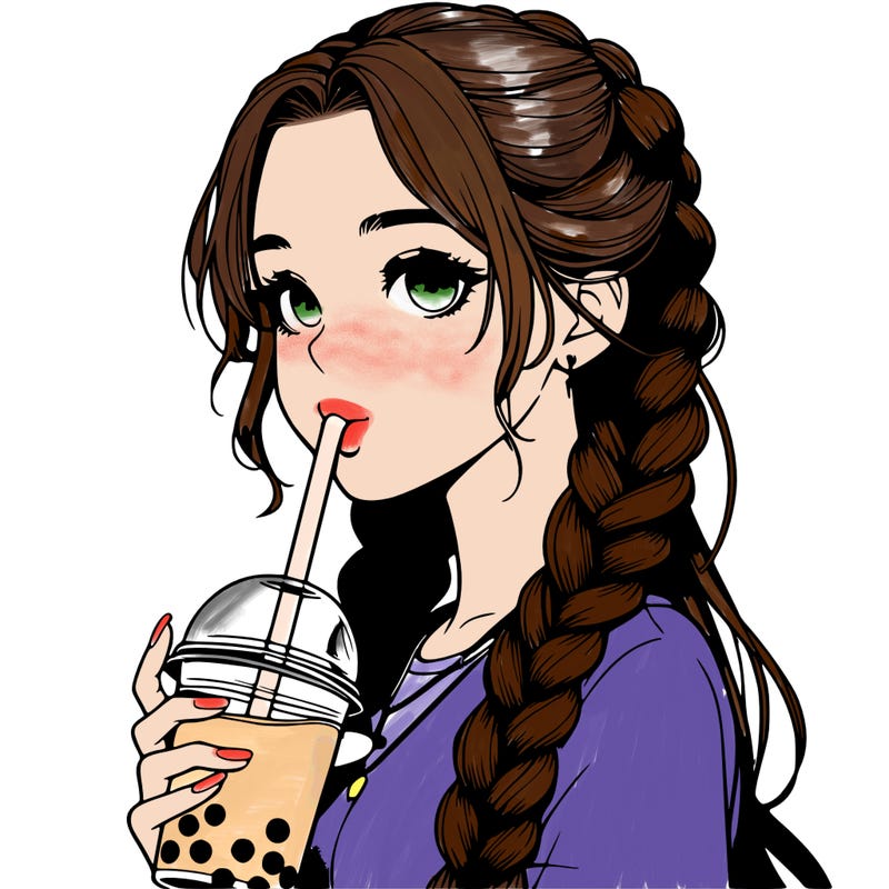 realistic girl with braided hair drinking boba