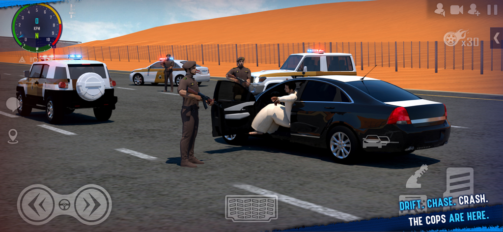 A police confrontation and chase scene in the King Of Steering Hajwala car game.