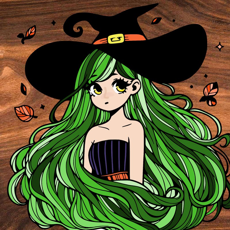 a witch girl with very long hair