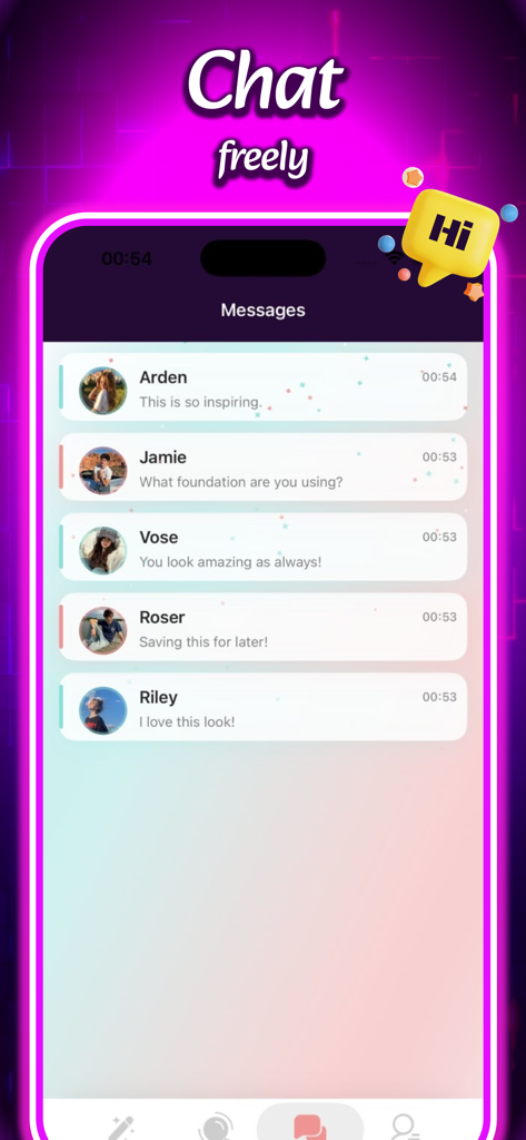 Tove - Screenshot dell'app Tove che mostra la schermata dei messaggi dove gli utenti chattano di tutorial e consigli sul makeup