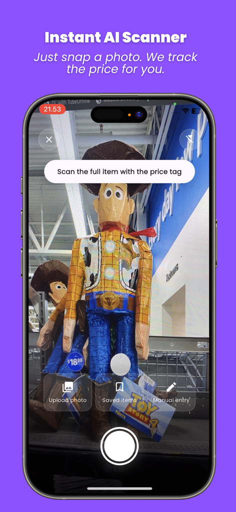 Cart - AI Smart Budget Tracker - Scanner de IA instantâneo rastreando o preço de um item de loja para orçamento