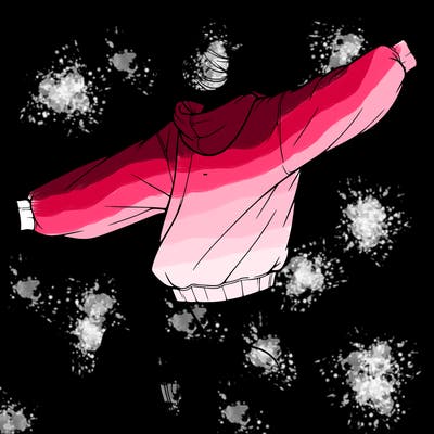 realistic girl jumping with a bun and oversized sweatshirt