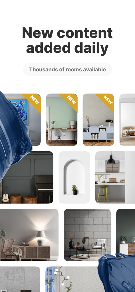 Une collection de diverses maquettes de pièces d'intérieur disponibles dans l'application Canvy pour que les artistes visualisent leur travail.