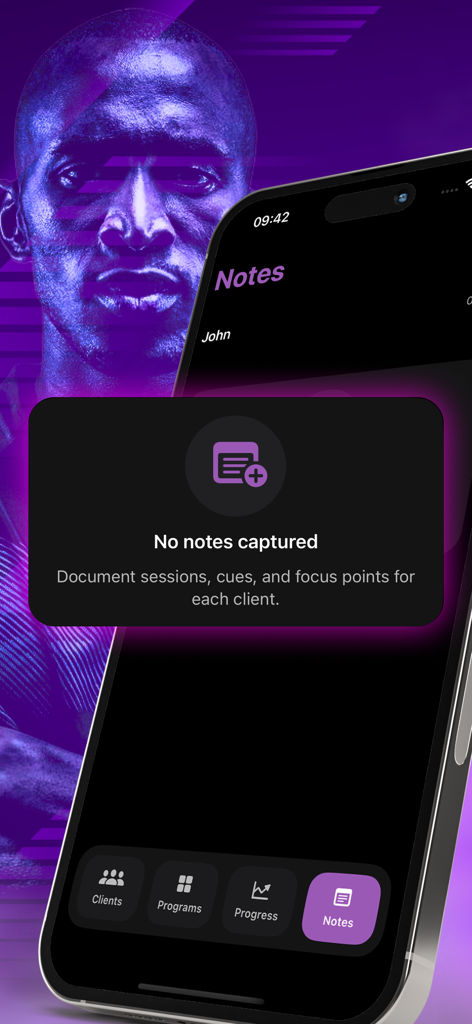Prize Sport Helper - Interface of the Prize Sport Helper app showing the client notes screen for sports coaches
