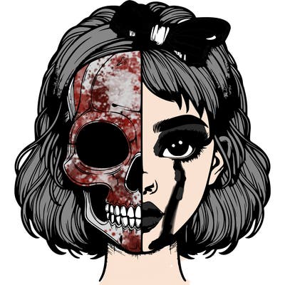 realistic girl with half skull mask