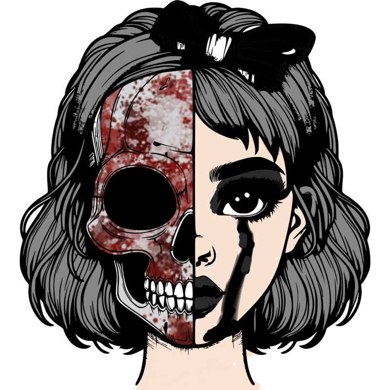 realistic girl with half skull mask