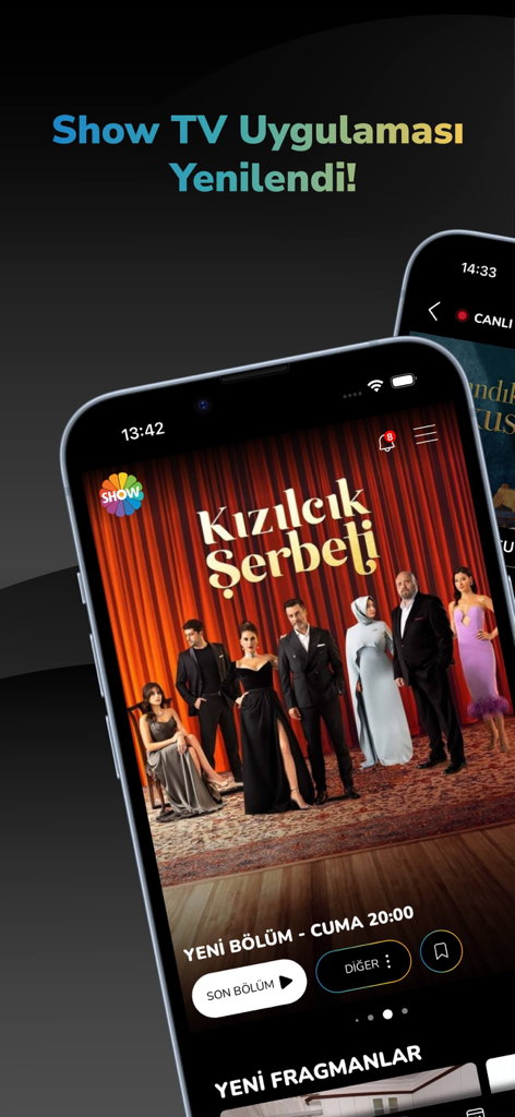 Show TV - Interfaccia dell'app mobile Show TV che mostra una popolare serie TV turca con i membri del cast