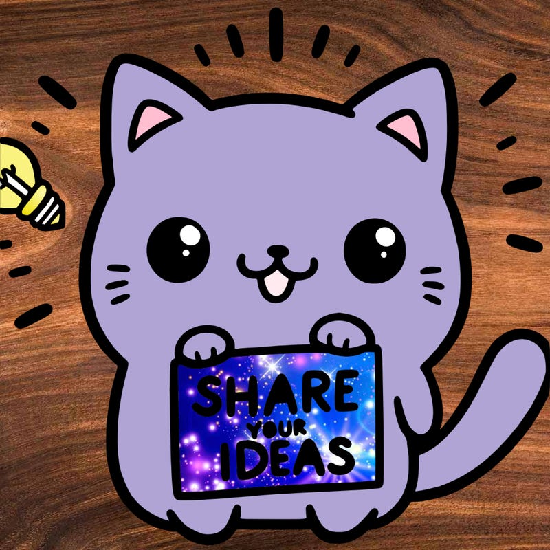 a cute cat saying share your ideas