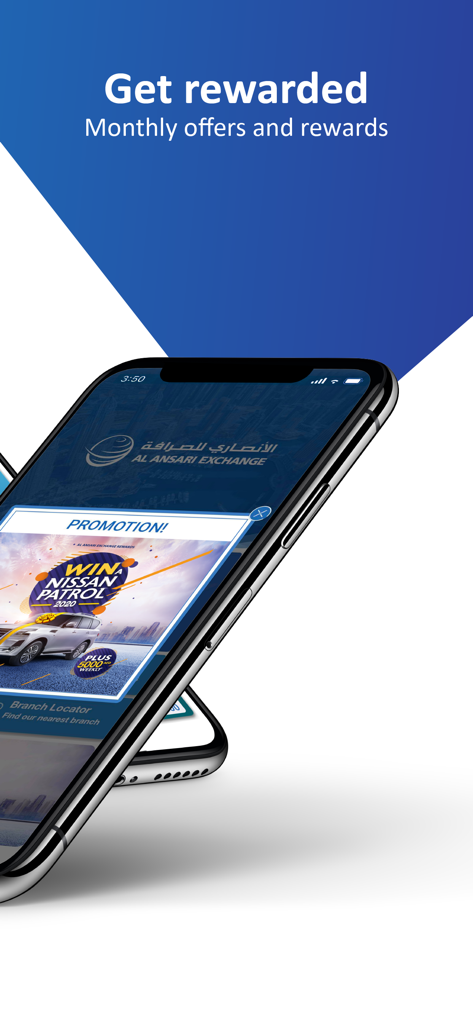 Bildschirm der Al Ansari Exchange-App, der monatliche Angebote und Prämien anzeigt
