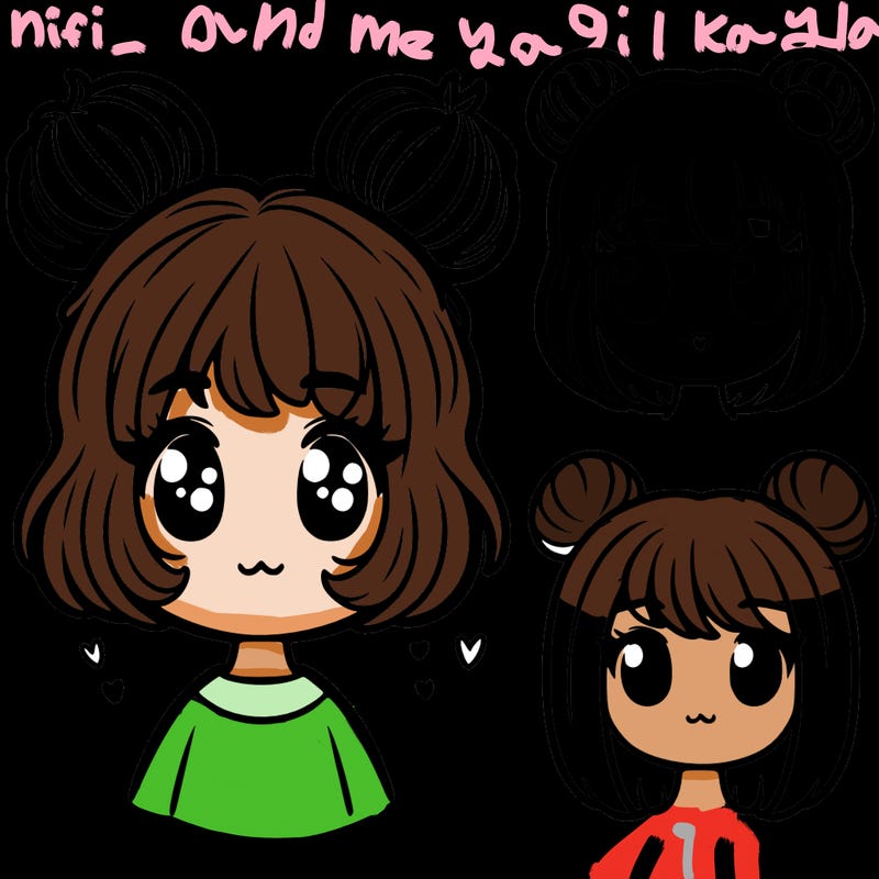 one girl with two puffy buns and one with short hair