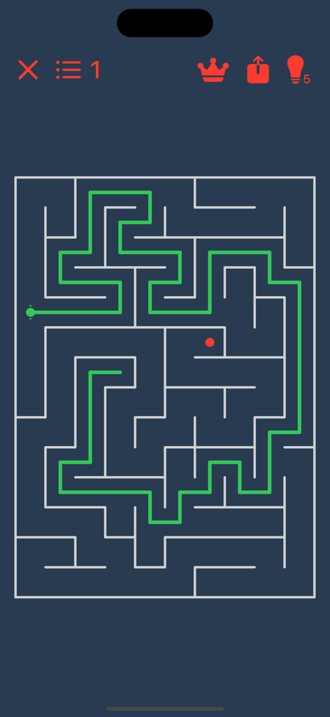 Maze - Classic Maze Game - A minimalist 2D maze puzzle showing a green path towards a red destination