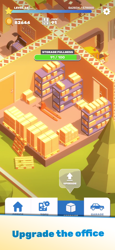 Tofu Drifter - 豆腐の箱とアップグレードインターフェースを示す豆腐ドリフターの保管室のアイソメトリックビュー