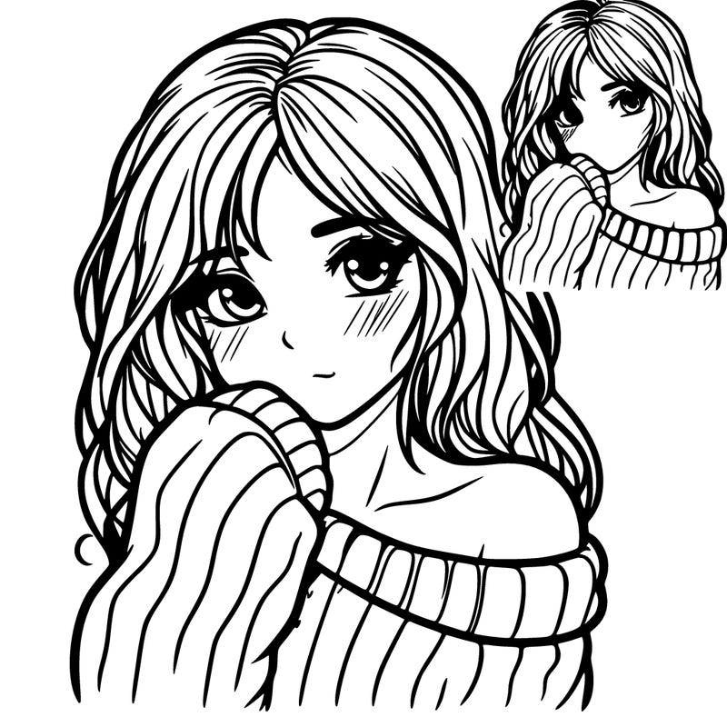 shy pretty girl wearing a sweater that is falling off one shoulder portrait