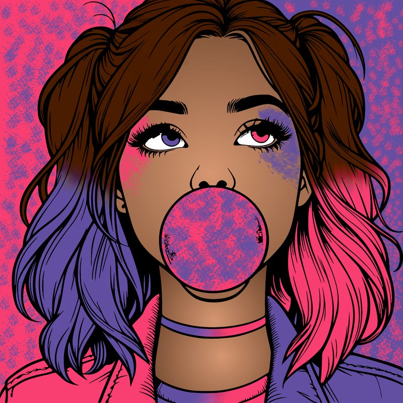 realististic girl blowing bubble -gum