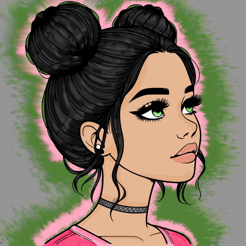 realistic girl with buns on the top of her head