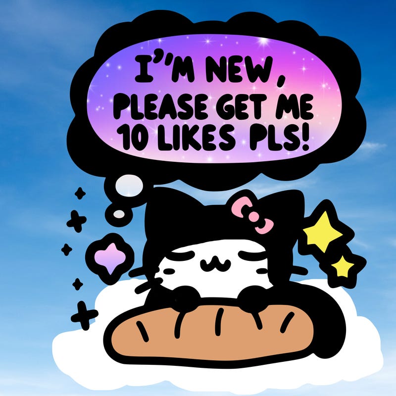 kitty taking a nap dream talking and saying "i'm new, please get me at least 10 likes pls!!"