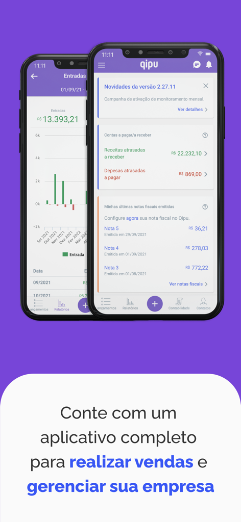 Qipu Contabilidade Abra CNPJ - Panel de control e informes financieros de la aplicación de contabilidad Qipu