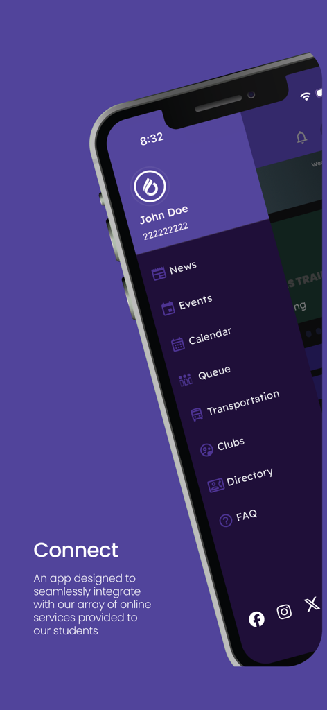CIU Mobile app student navigation menu showing university services