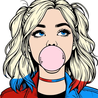 realististic girl blowing bubble -gum