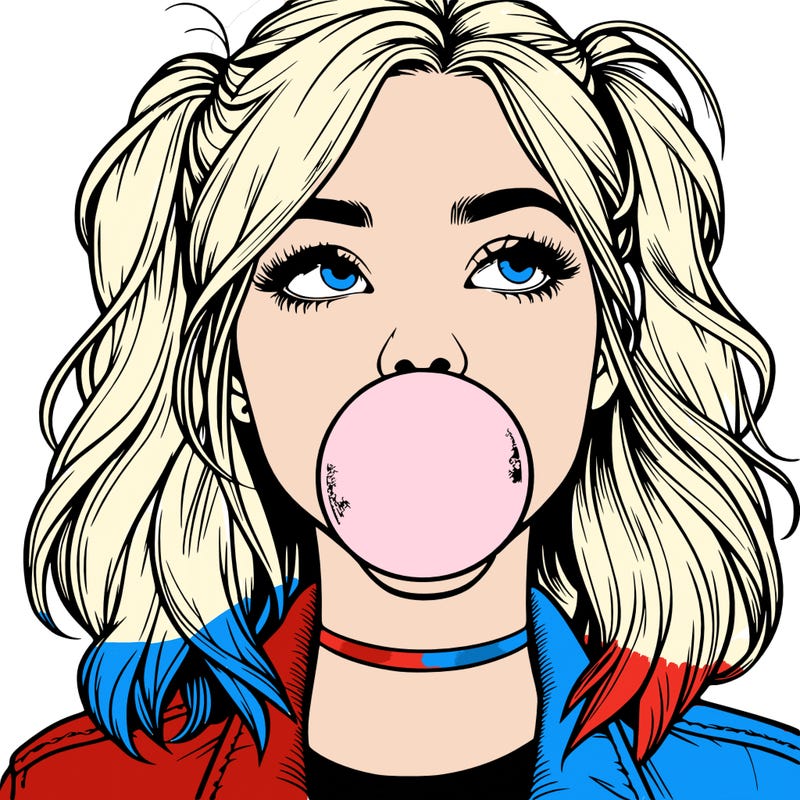 realististic girl blowing bubble -gum
