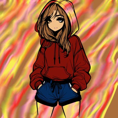 realistic girl in shorts and hoodie