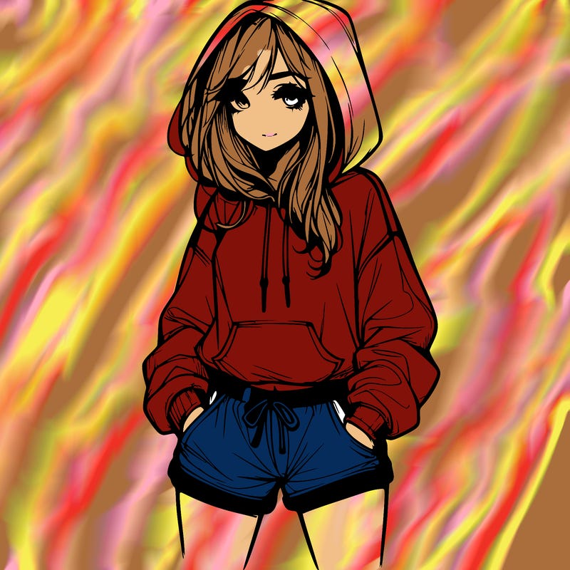 realistic girl in shorts and hoodie