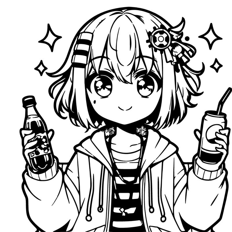 anime girl holding a soda