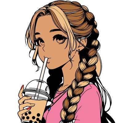 realistic girl with braided hair drinking boba