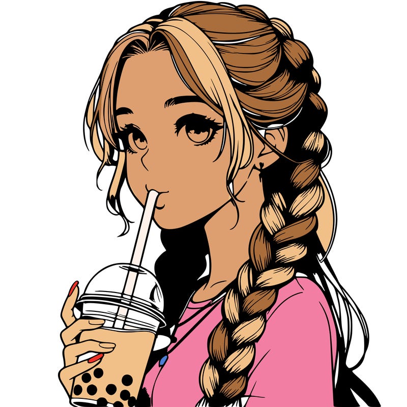 realistic girl with braided hair drinking boba