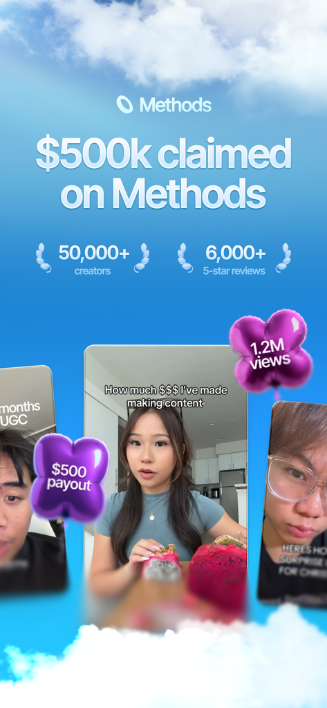 Methods - Make Money Online - Methods app interface showing creator earnings and user reviews