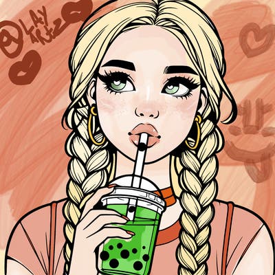 realistic girl with braided hair drinking boba