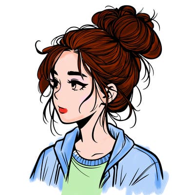 realistic teenage girl with a messy bun