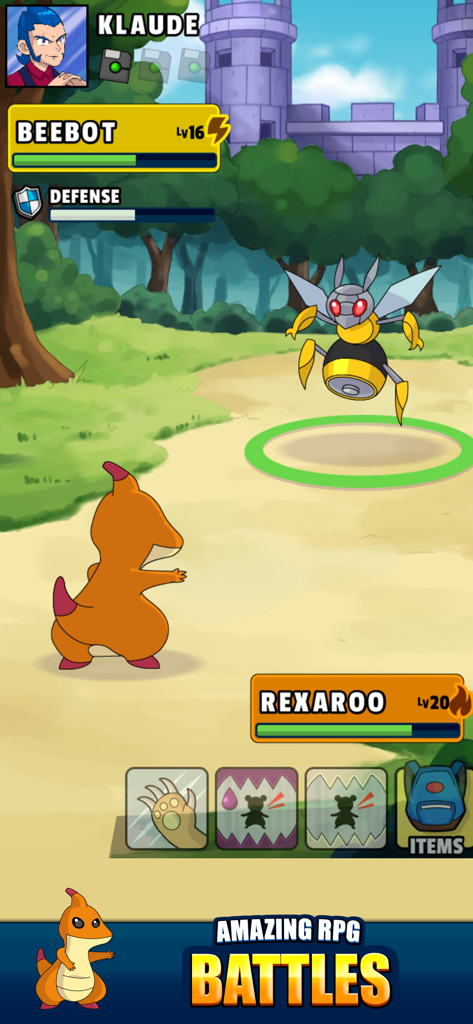 Dynamons World - ダイナモンズ・ワールドでのレクサルーとビーボットのターン制RPGバトル