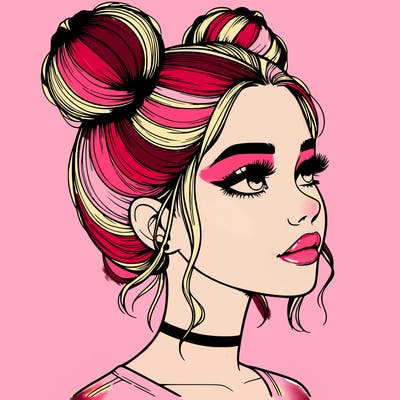 realistic girl with buns on the top of her head