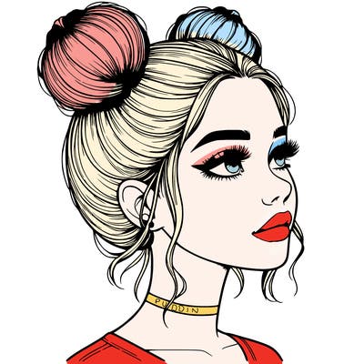 realistic girl with buns on the top of her head