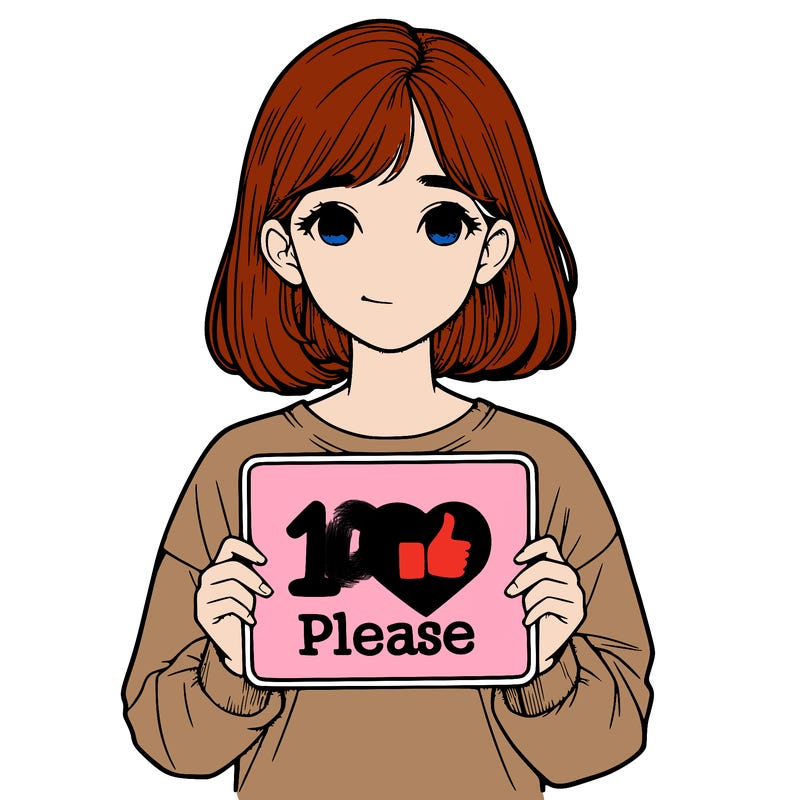 realistic girl holding a sign that says 1 like please