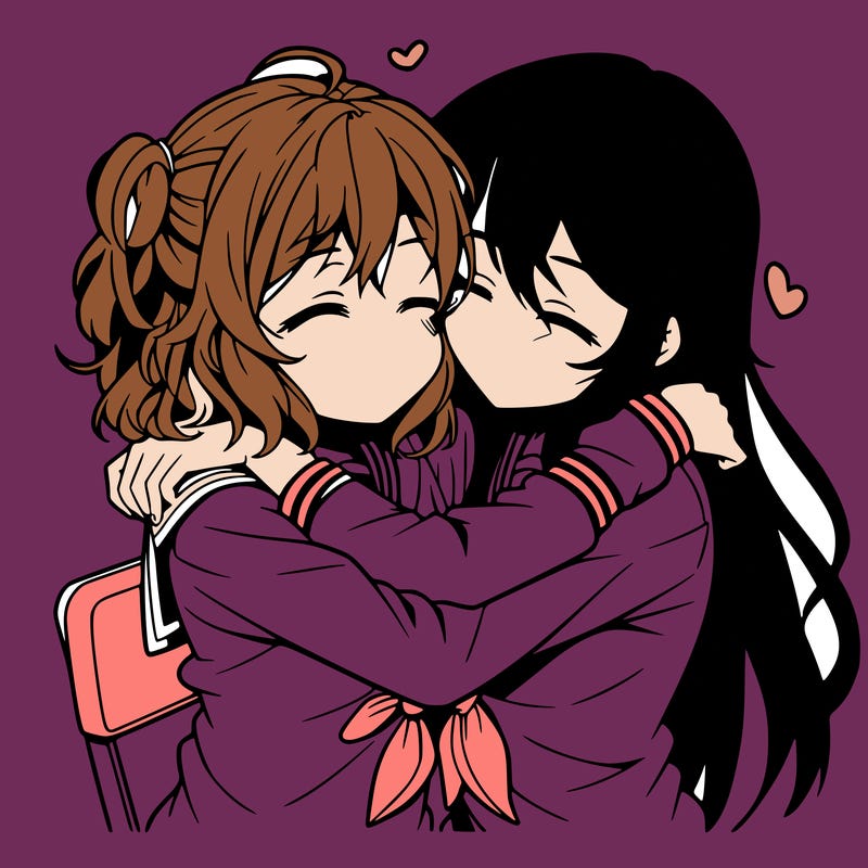 2 anime girls hugging