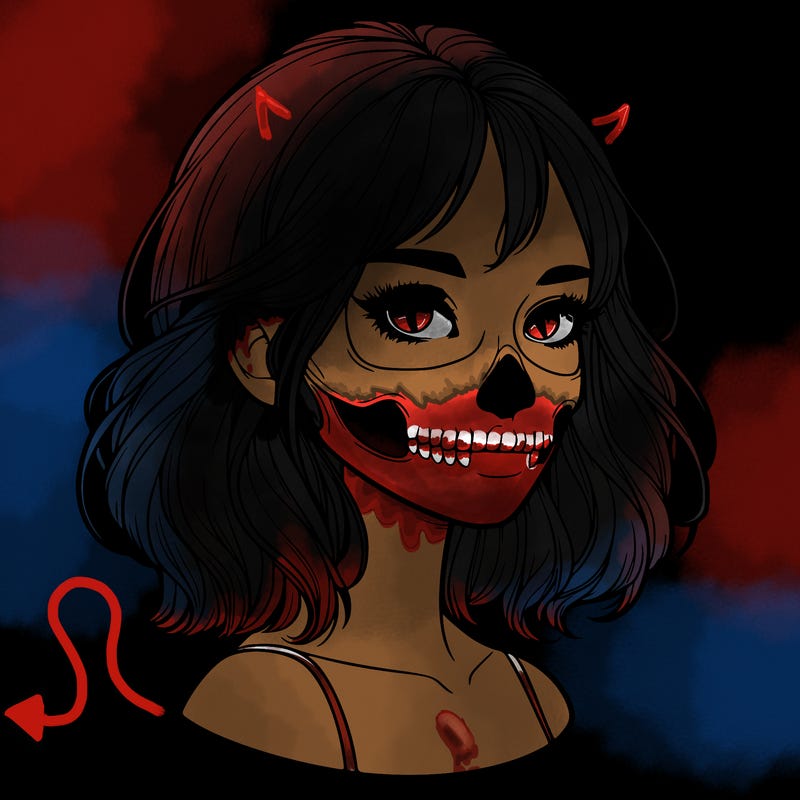 realistic girl with skull