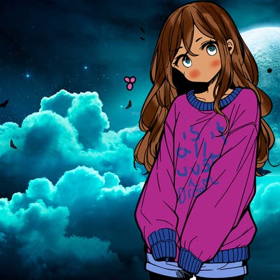 manga teen girl  in a sweater and baggy pants