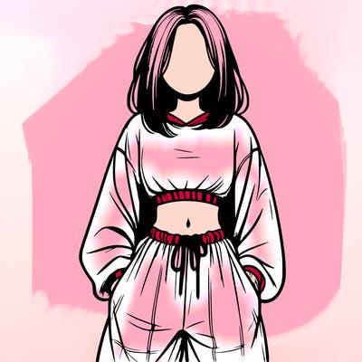 realistic girl faceless with baggy pants and a crop top