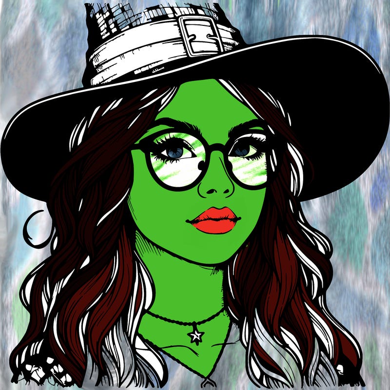 a witch with glasses realistic