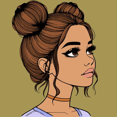 realistic girl with buns on the top of her head